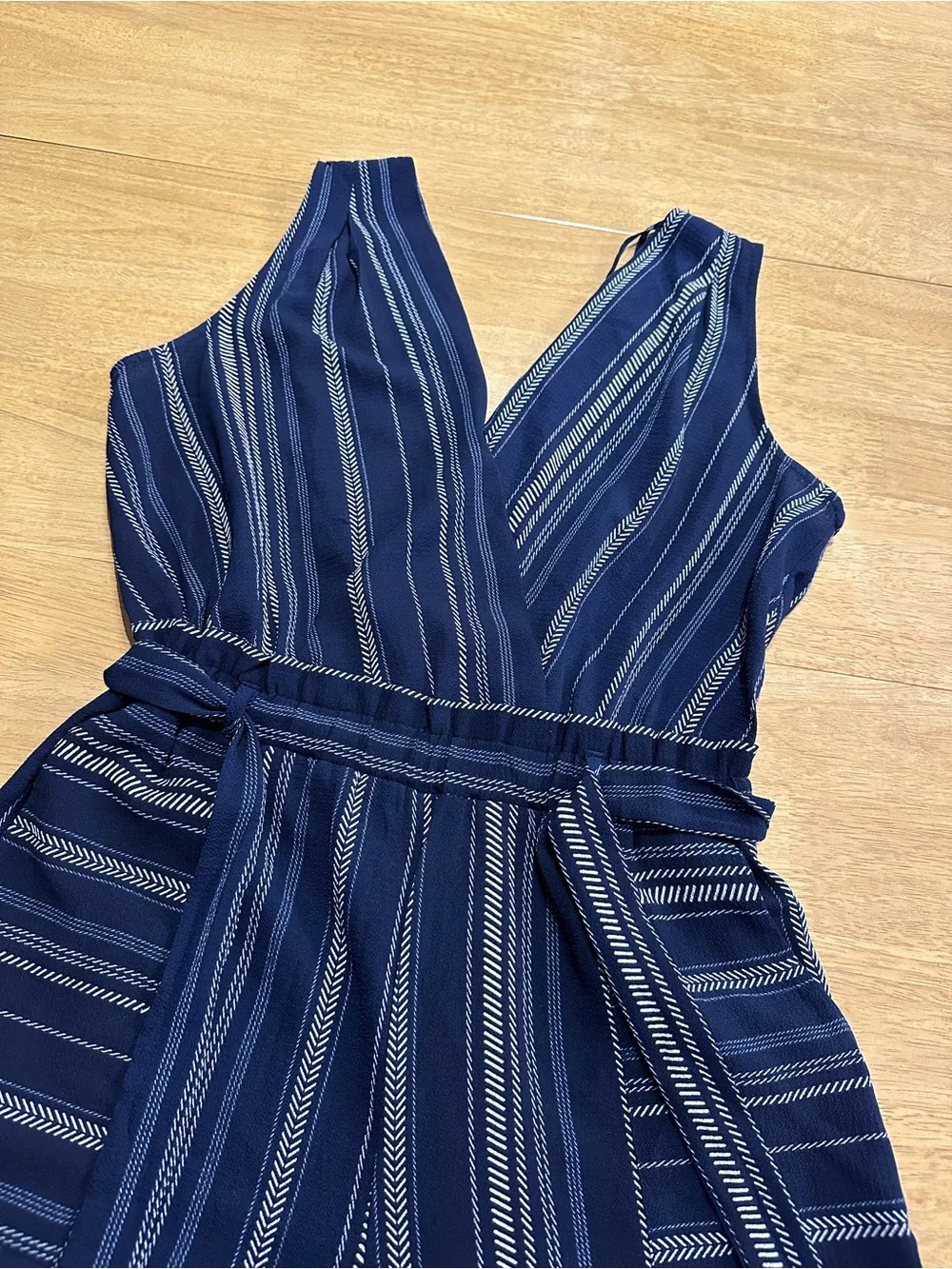 Monteau Navy and White Patterned Small Cropped Leg Jumpsuit